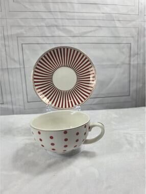 Grace Teaware Red Josephine Strips & Dots Cup & Saucer